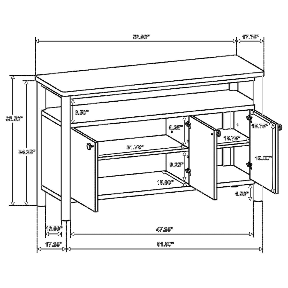 Billie Sideboard Buffet Cabinet 3 Doors 1 Shelf Brown Wood 52 Inch BM328735