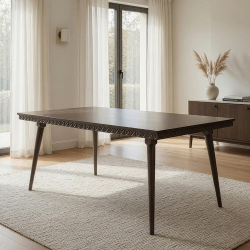 Nolan Dining Table, Dark Brown Hardwood, Rectangular 59 Inch Top