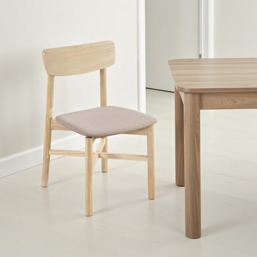 Rida Dining Side Chair Set of 2, Gray Fabric, White Washed Hardwood