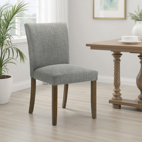 Cana Dining Chair Set of 2, Gray Fabric Foam Cushion, Brown Wood Legs