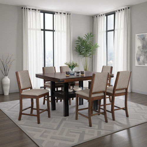 Patter Counter Height Dining Table, Shelf, 60 Inch Black Brown Wood