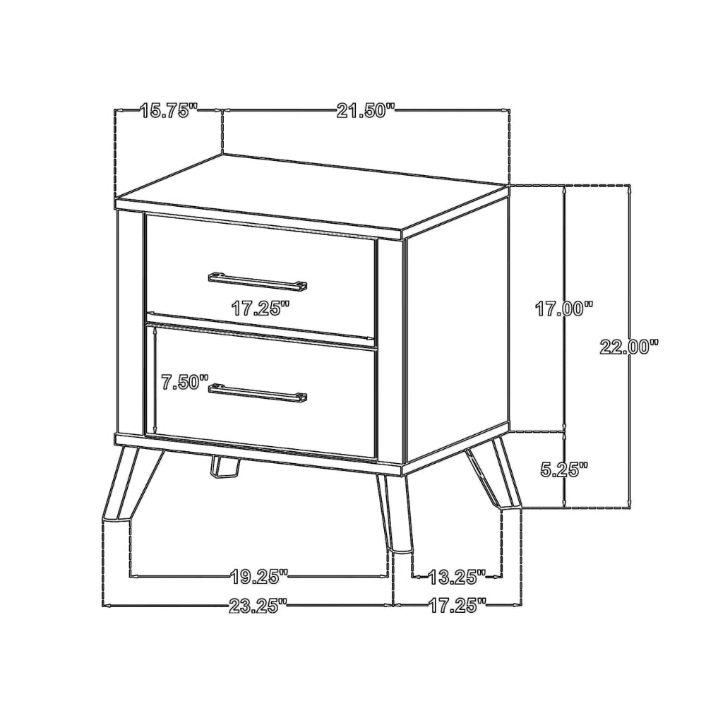Wemy Nightstand with 2 Drawers Metal Legs Weathered Brown Pine Wood BM328772