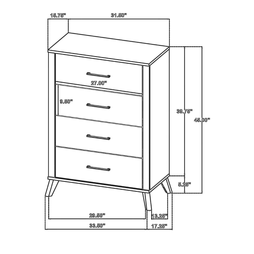 Wemy Tall Dresser Chest 4 Drawers Weathered Dark Brown Pine Wood BM328774