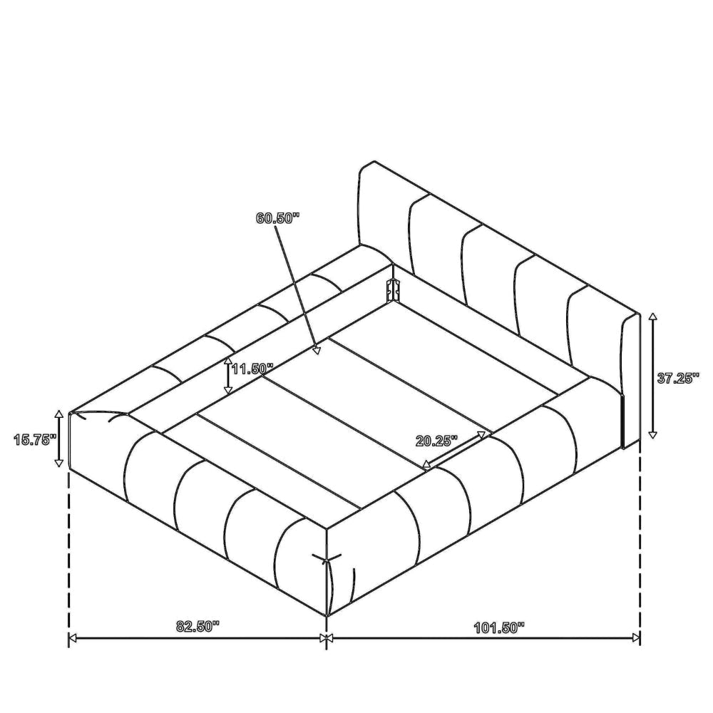 Limo Queen Platform Bed Gray Upholstered Pleated Frame Low Profile