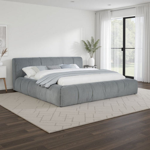 Limo California King Platform Bed, Gray Upholstered Frame, Low Profile
