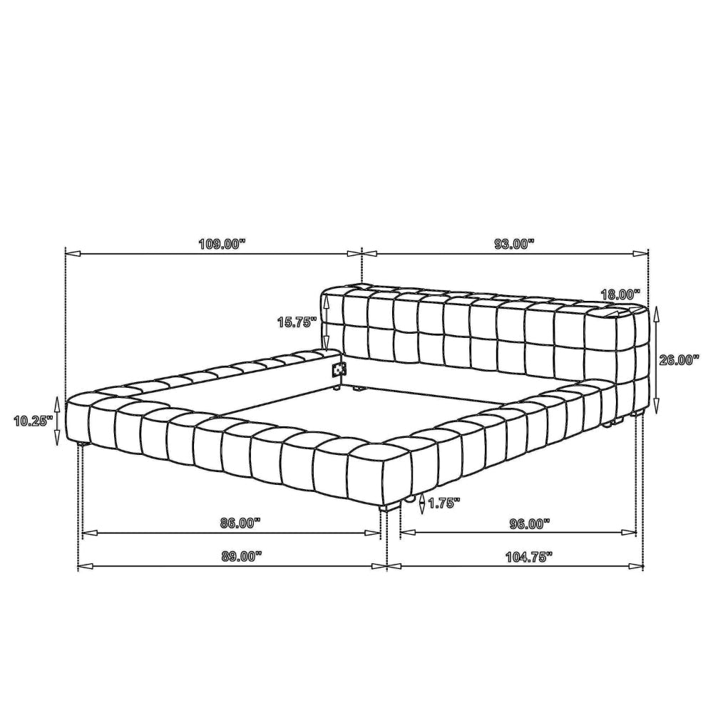 Jimo King Platform Bed Grid Tufted Frame Taupe Brown Upholstery
