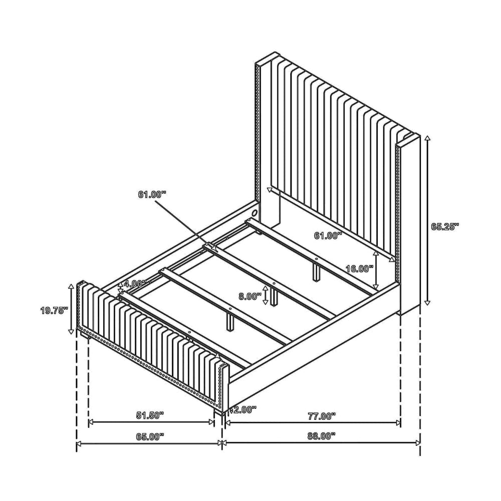 Asy Queen Bed Channel Tufted Wingback Headboard White Upholstery