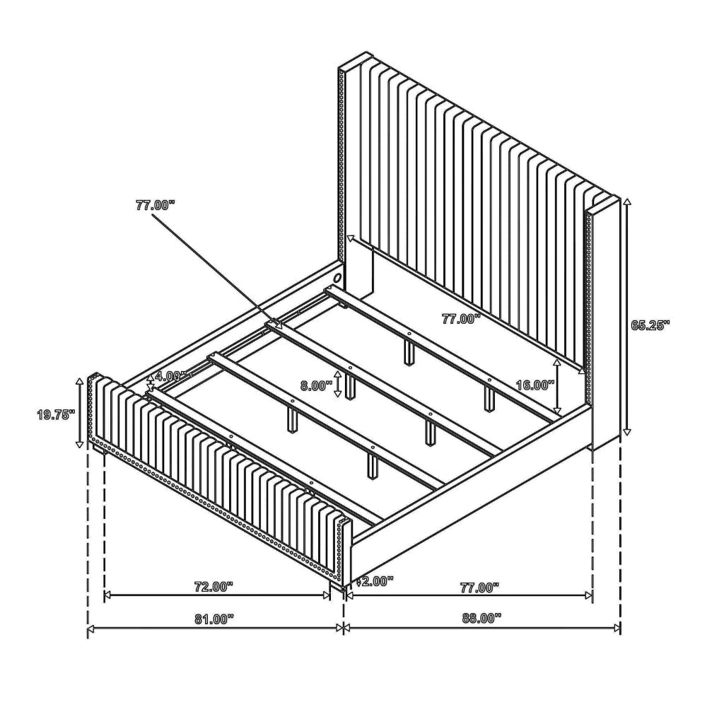 Asy King Bed Channel Tufted Wingback Headboard White Upholstery