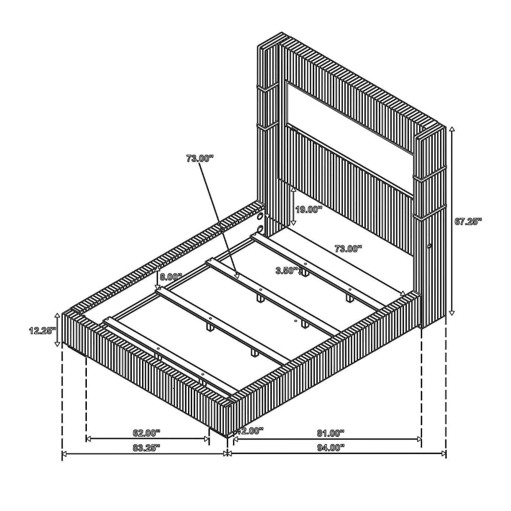 Caro California King Bed Wingback Panel w LED Flame Gray Upholstery