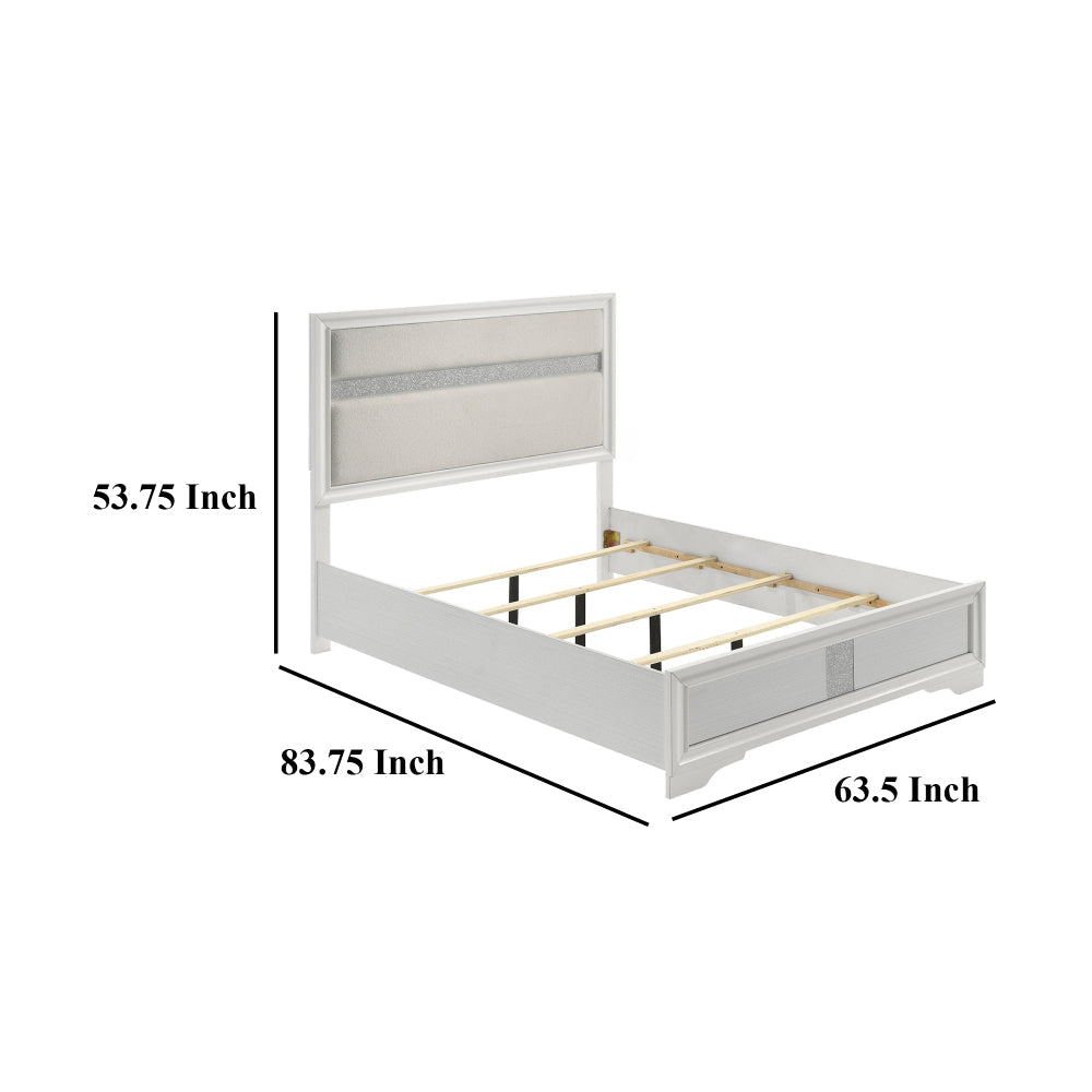 Vino Queen Size Bed Panel Headboard White Upholstery Glitter Stripe