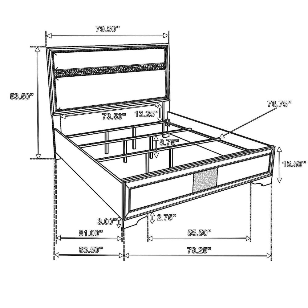 Vino King Size Bed Panel Headboard Black Upholstery Glitter Stripes