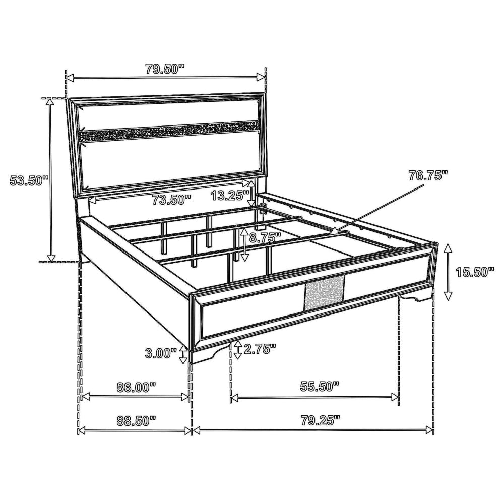 Vino California King Size Bed Panel Black Upholstery Glitter Stripe