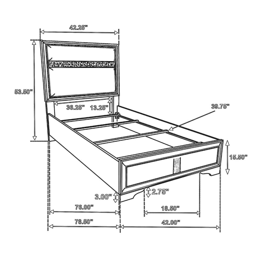 Vino Twin Size Bed Panel Headboard Black Upholstery Glitter Stripes
