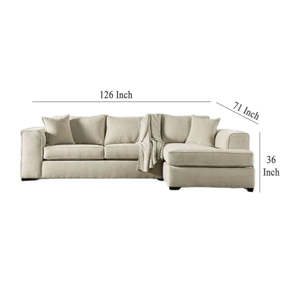 Lilian Sectional Sofa Beige Chenille 2 Throw PIllows 126 Inch