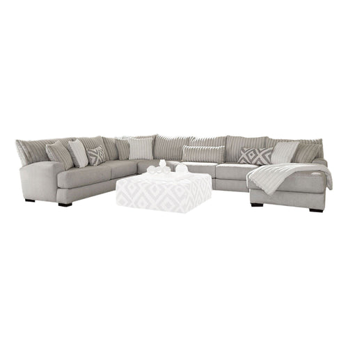 Tara 2pc Sectional Sofa and Chair, Gray Chenille, 9 Throw Pillows