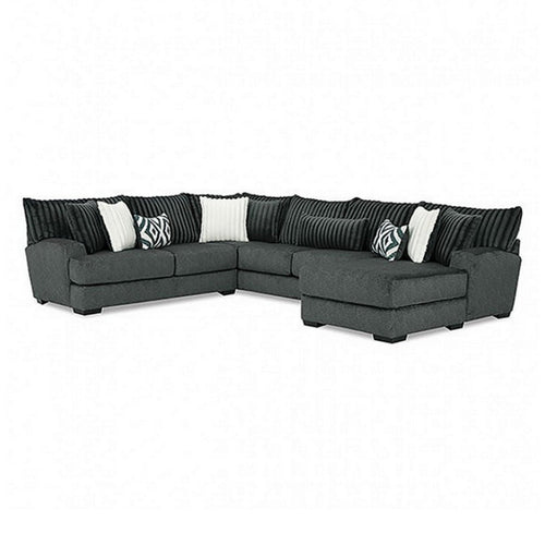 Leighton Sectional L Sofa, Gray Chenille, 9 Throw Pillows, 139 Inch
