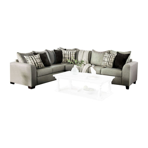 Nate Sectional L Sofa, Gray Linen, 6 Accent Throw Pillows, 107 Inch