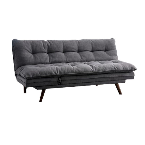 Futon Sofa, Gray Fabric Upholstered, Button Tufting, Solid Wood Frame