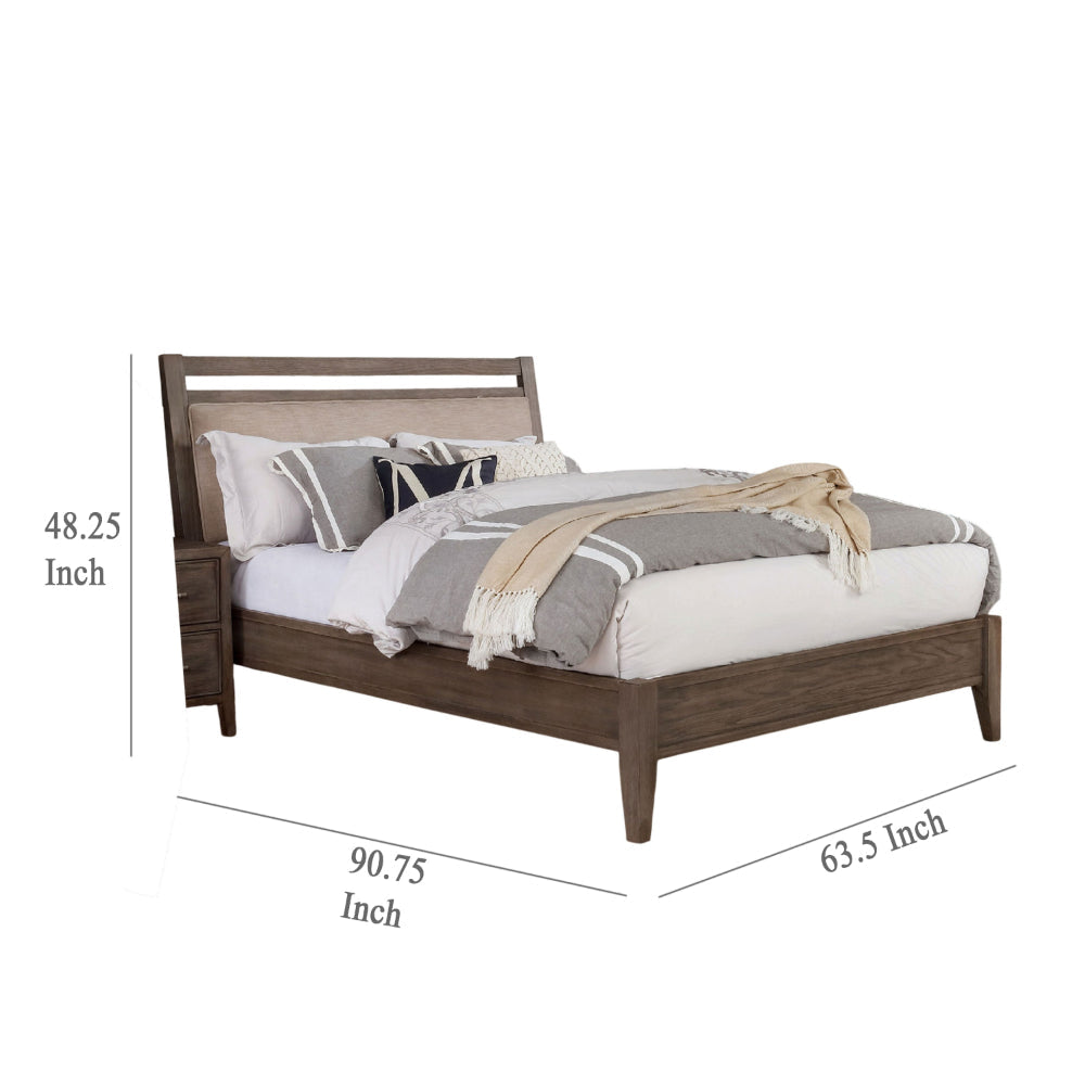 Wana Queen Size Bed with Beige Headboard Gray Brown Solid Wood