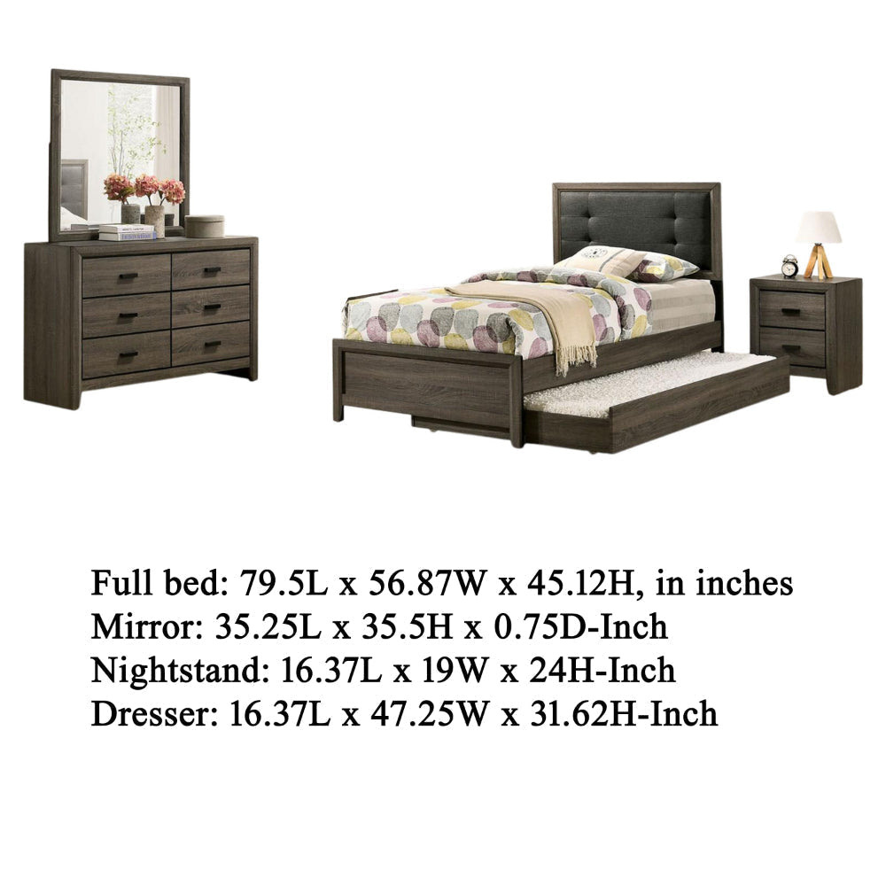 Meli 4pc Full Size Bedroom Set Upholstered Dresser Gray Solid Wood