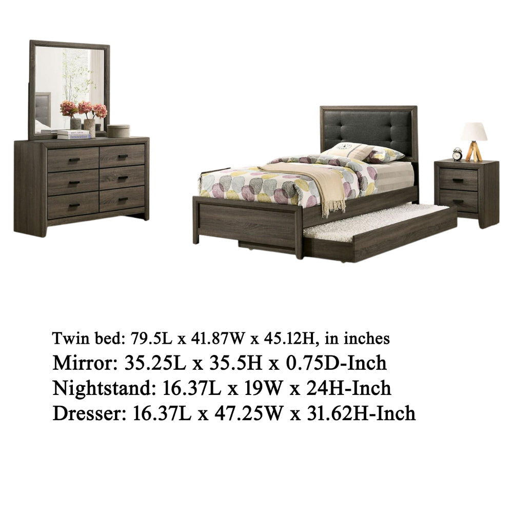 Meli 4pc Twin Size Bed Set with Dresser Dark Gray Solid Wood Frame