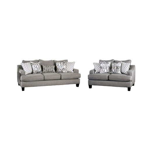 Lye 2pc Sofa and Loveseat Set w 9 Pillows, Wingback, Blue Gray Fabric
