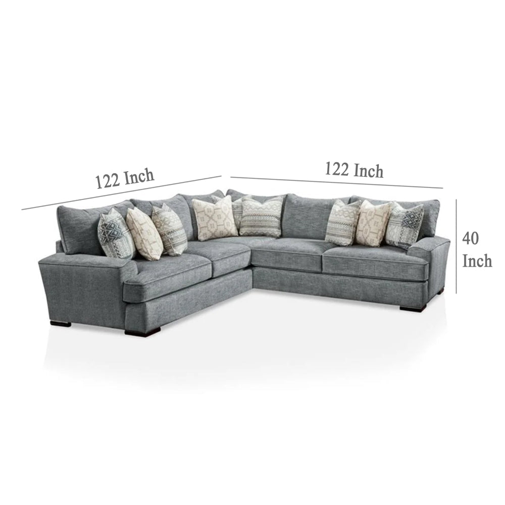 Ricy Sectional Corner L Sofa with 9 Pillows Blue Chenille 122 Inch BM328935