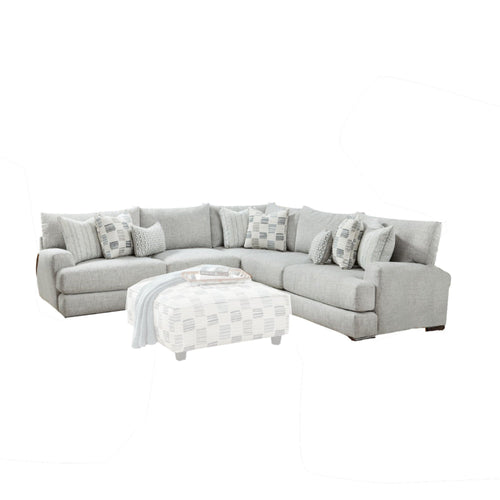 Hecy Sectional Corner L Sofa w 8 Accent Pillows, Gray Weave, 111 Inch