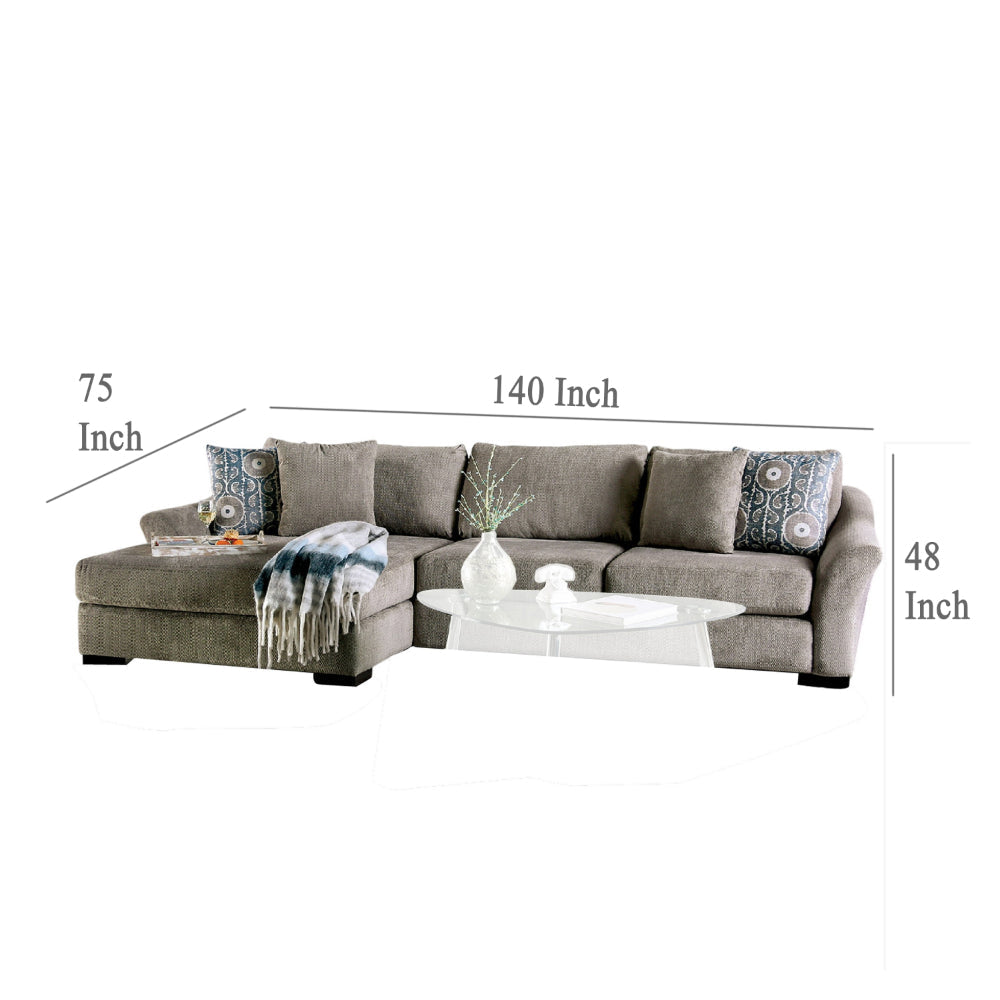 Gecy Sectional Sofa w Chaise 4 Pillows Light Gray Chenille 140 Inch