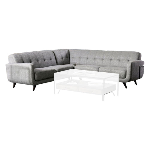 Daizy Sectional Sofa, Light Gray Fabric, Tufted Cushions, 91 Inch