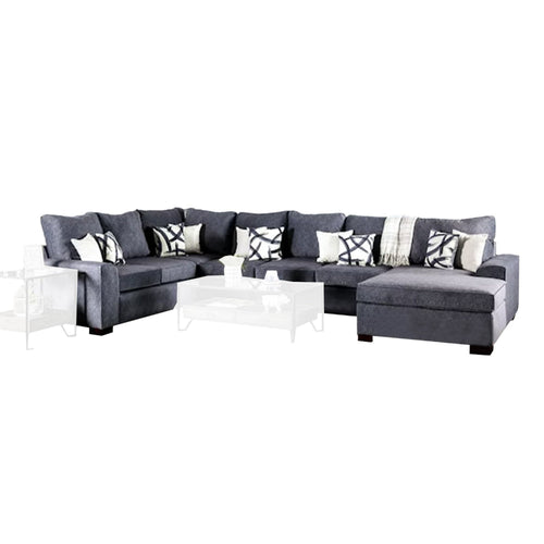 Sozy Sectional Sofa, Navy Fabric, 9 Accent Throw Pillows, 166 Inch