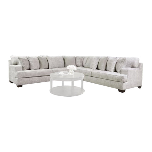 Ven Sectional Sofa, Beige Chenille, 10 Throw Pillows, 131 Inch