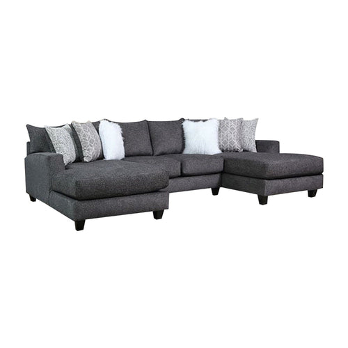 Jimi Sectional Sofa, Charcoal Gray, 6 Pillows, Solid Wood, 140 Inch