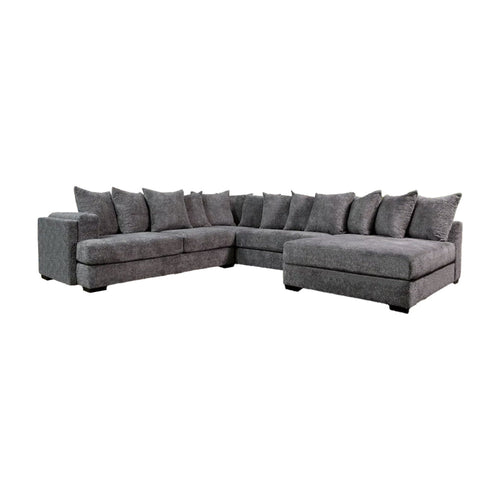 Leane Sectional Sofa, Dark Gray Chenille, 12 PIllows, 145 Inch