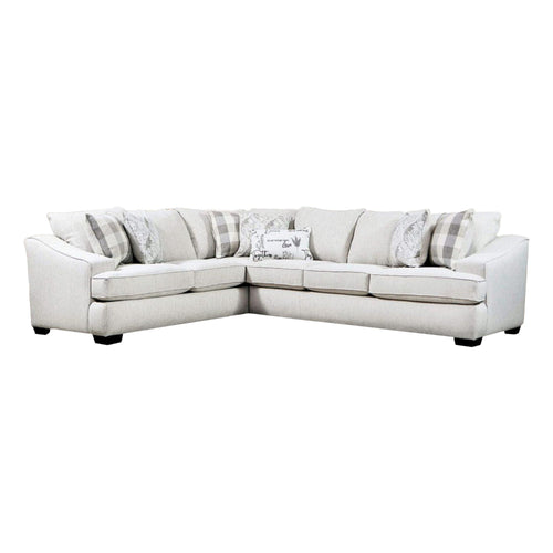 Cliff Sectional Sofa, Ivory Fabric, 7 Pillows, Solid Wood, 126 Inch