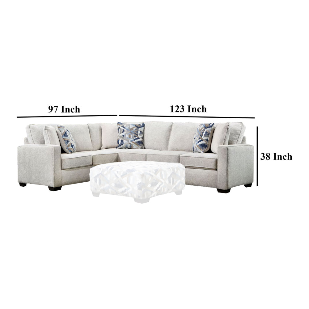 Fled Sectional Sofa Ivory Chenille 6 Pillows Solid Wood 123 Inch BM328953