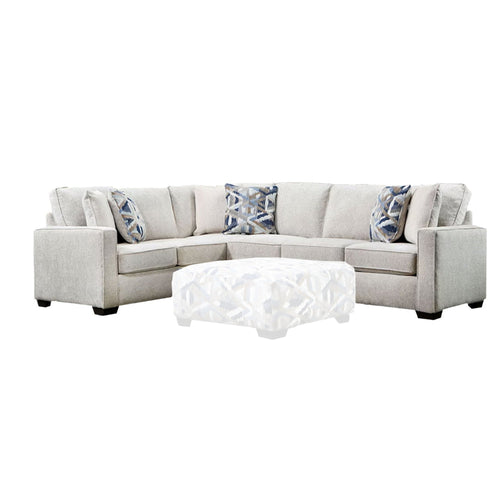 Fled Sectional Sofa, Ivory Chenille, 6 Pillows, Solid Wood, 123 Inch