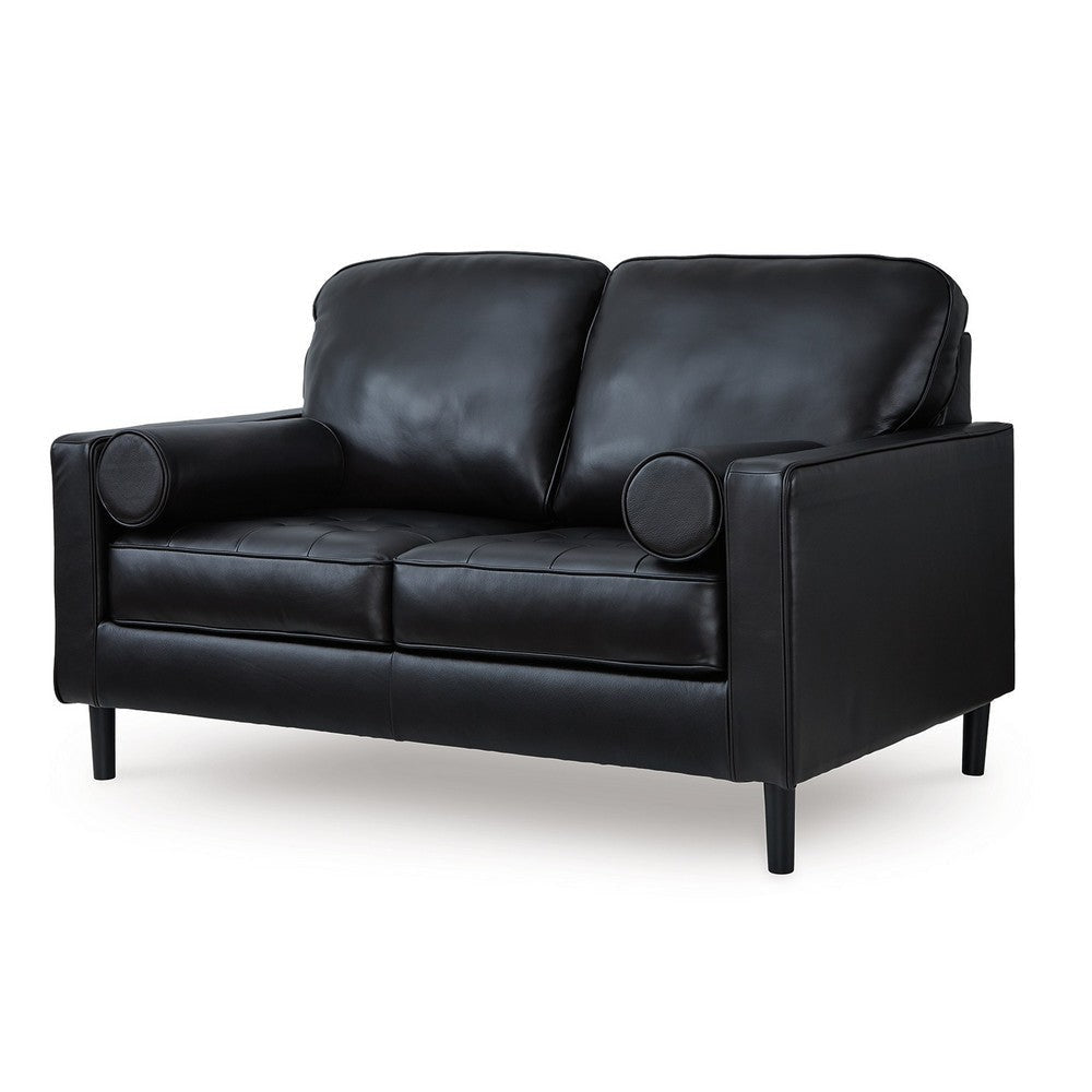 Ashley Bryc Loveseat 2 Bolster Pillows 61 Inch Black Real and Faux Leather BM328972