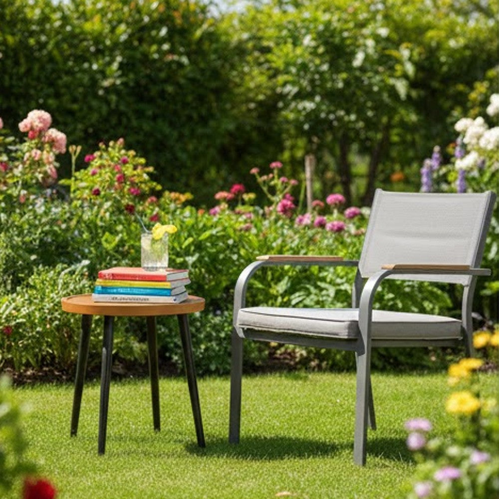 Ashley Izon Outdoor Round End Table, Modern Design, 22 Inch Black Brown Metal