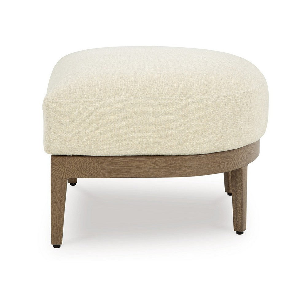 Ashley Baily Outdoor Ottoman, Cream White Fabric Cushion, 28 Inch Brown Metal