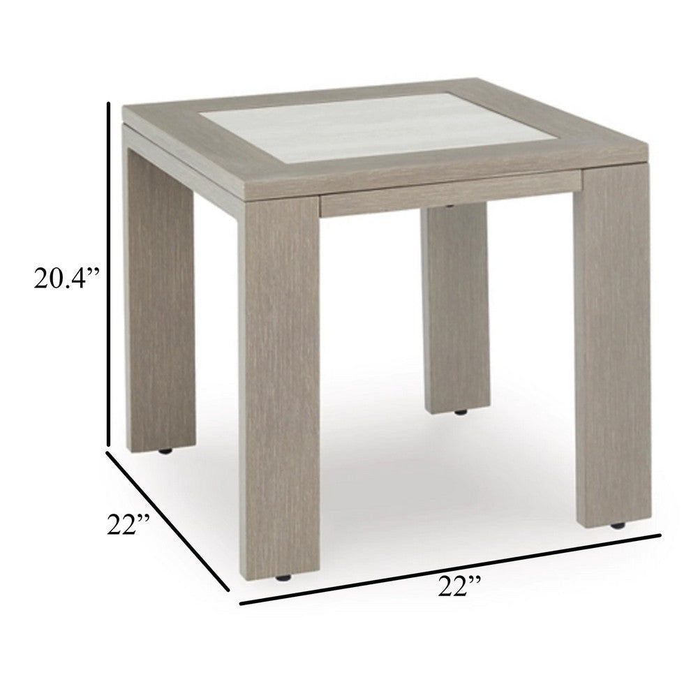Ashley Isle Outdoor Square End Table Woodlike Grayish Brown Metal 22 Inch BM329002