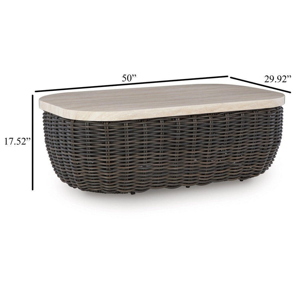 Ashley Kimo Outdoor Cocktail Coffee Table Brown Wicker Details 50 Inch BM329005