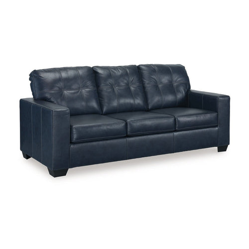 Ashley Orion Sofa, Ocean Blue Tufted Real and Faux Leather Cushions, 85 Inch