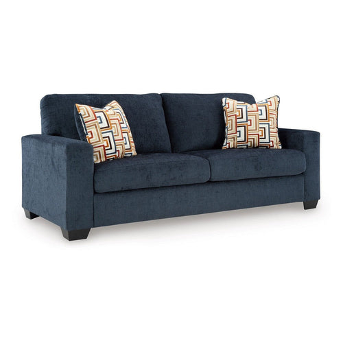 Ashley Avie Queen Sofa Sleeper, 2 Accent Pillows, Navy Blue Polyester 85 Inch