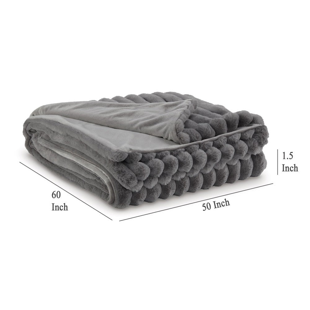 Ashley Visha Throw Blanket Jacquard Faux Fur Stripes Modern Gray Polyester