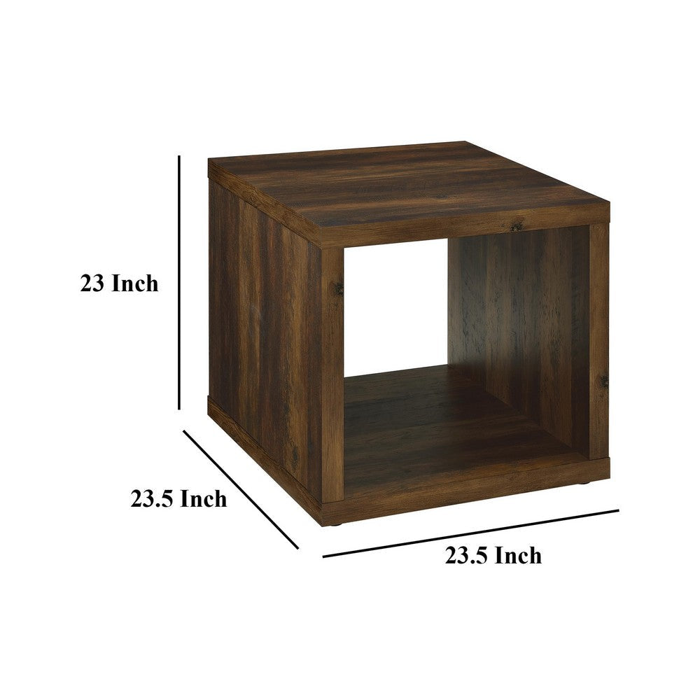 Rizz Side End Table Square Cube Design Open Shelf 23 Inch Dark Brown