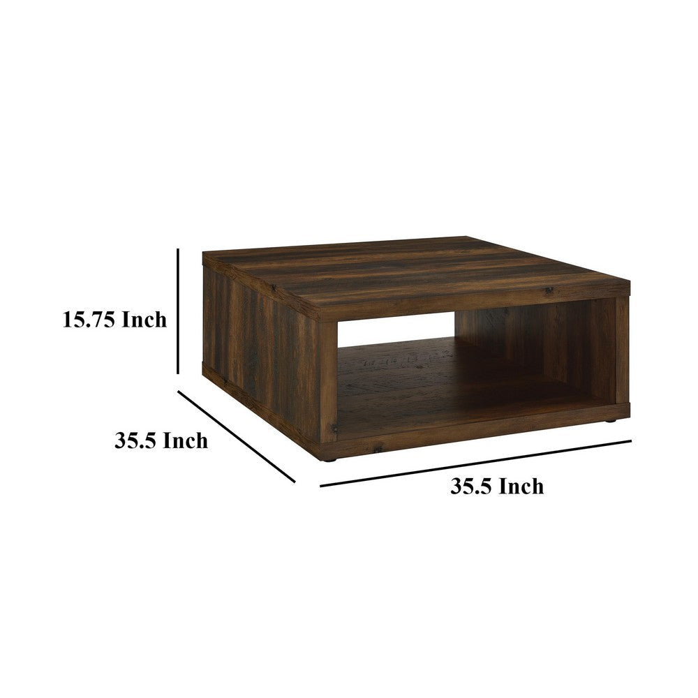 Rizz Coffee Table Square Cube Design Open Shelf 36 Inch Dark Brown