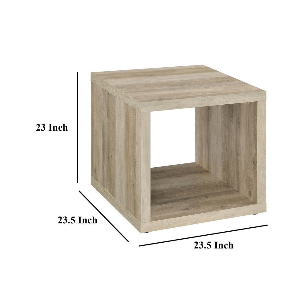 Rizz Side End Table Square Cube Design Shelf 23 Inch Light Brown