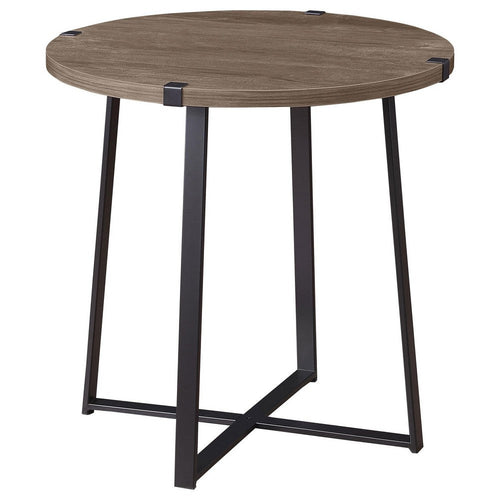 Mari Side End Table, 22 Inch Round, Industrial Metal Base, Gray