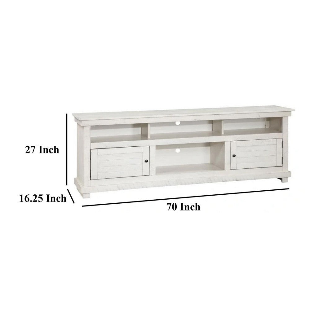 Ayne TV Stand Media Cabinet 2 Doors and 4 Shelves White Wood 70 Inch